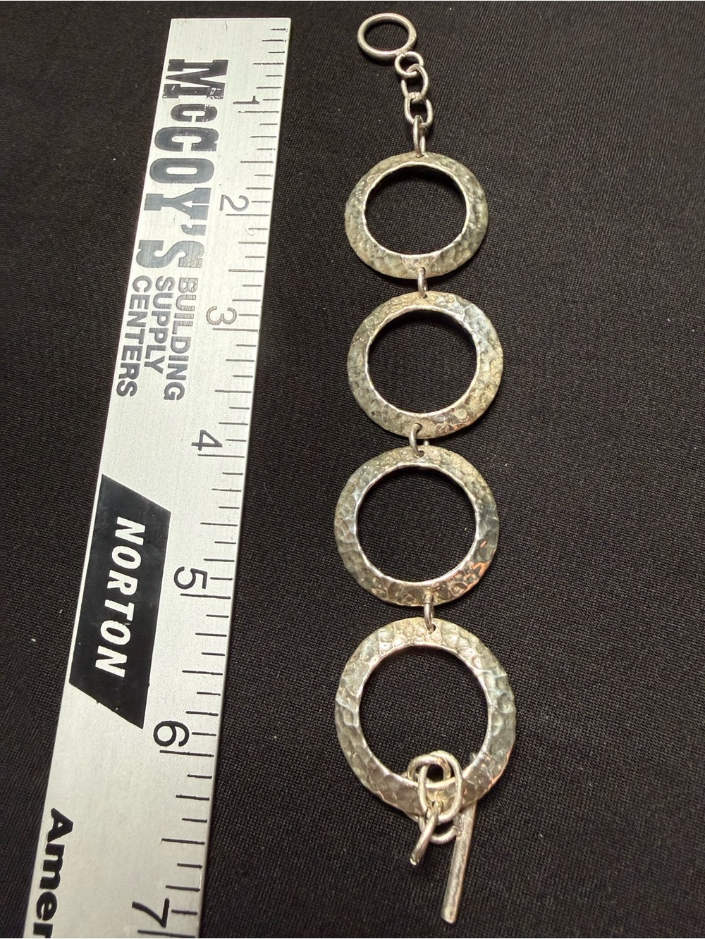 Hammered Open Circle Link Bracelet - Sterling silver